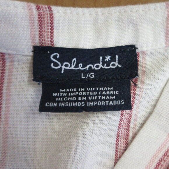 SPLENDID Linen Blend Blouse Womens L Yoked Red White Strip V Neck Top Shirt NWT - Picture 5 of 12
